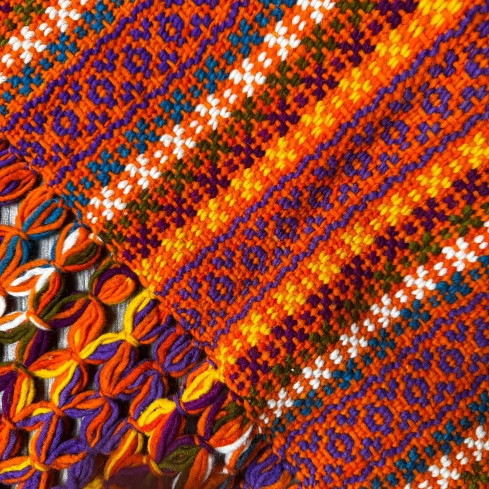 Handwoven Wool Blanket Throw End Bed Colorful‎ Scarf Fringed Edges Tribal Boho